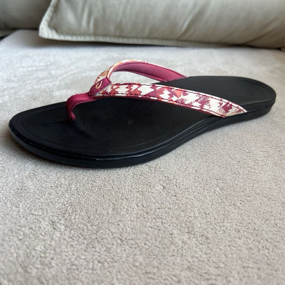 Olukai Ho'opio Tropical Print Thong Flip Flop Sandals Women 5-6 Casual Beach